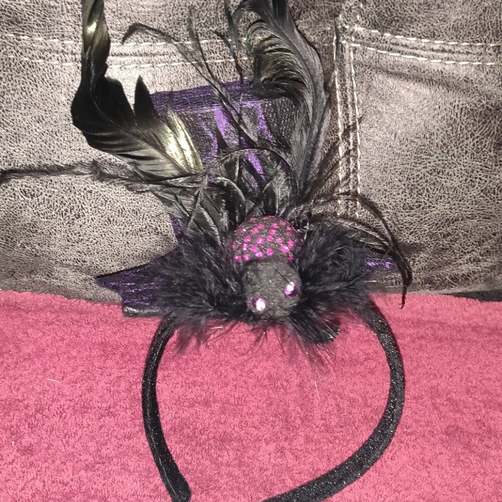 Black Feathered Spider Hat Headband